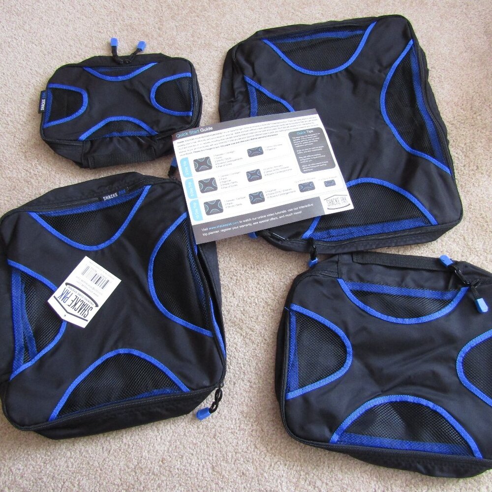 Shacke Pak 4 Set Packing Cubes Bag Organizers for Luggage Blue/Black NWT